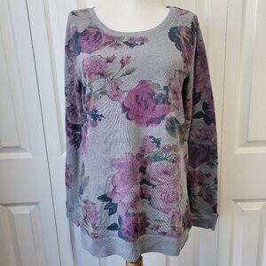 ARIZONA JEAN CO. Gray Purple Pink Long Sleeve Floral Print Top sz M EUC Spring